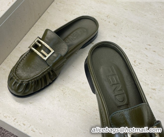 Top Grade Fendi Baguette Flat Loafer Mules in FE121603 Green 2026