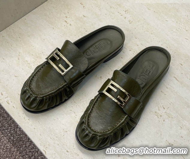 Top Grade Fendi Baguette Flat Loafer Mules in FE121603 Green 2026