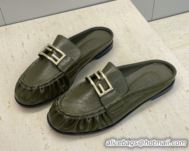 Top Grade Fendi Baguette Flat Loafer Mules in FE121603 Green 2026