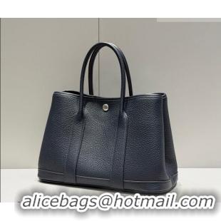 Inexpensive Hermes Garden Party Bag 30cm in Grained Leather 31001 Dark Blue 2026 (Half Handmade)