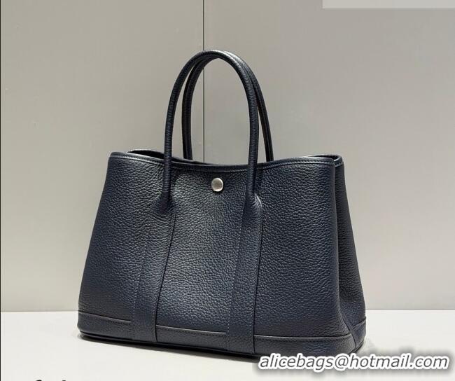Inexpensive Hermes Garden Party Bag 30cm in Grained Leather 31001 Dark Blue 2026 (Half Handmade)