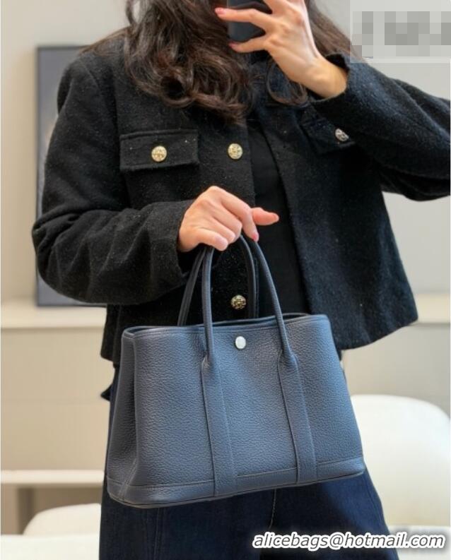 Inexpensive Hermes Garden Party Bag 30cm in Grained Leather 31001 Dark Blue 2026 (Half Handmade)