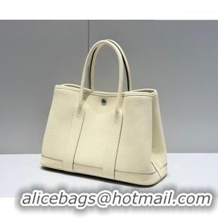 Promotional Hermes Garden Party Bag 30cm in Grained Leather 31001 Cream White 2026 (Half Handmade)