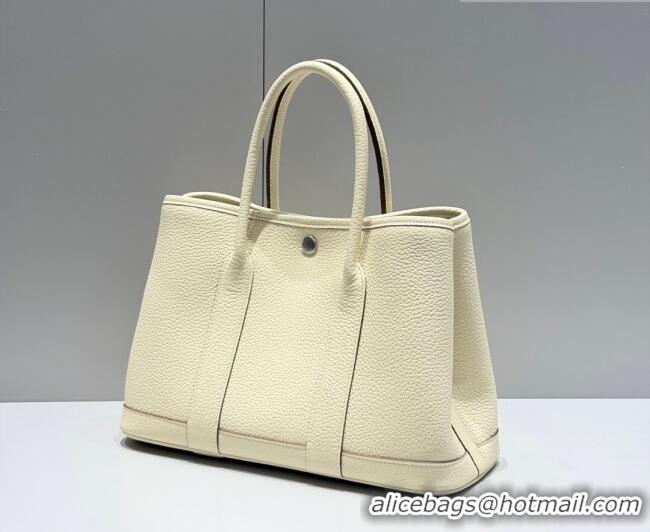 Promotional Hermes Garden Party Bag 30cm in Grained Leather 31001 Cream White 2026 (Half Handmade)