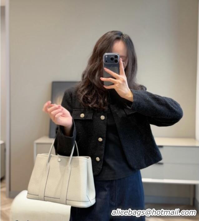 Hot Sell Cheap Hermes Garden Party Bag 30cm in Grained Leather 31001 Glacier White 2026 (Half Handmade)