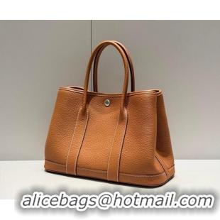 Buy Fashionable Hermes Garden Party Bag 30cm in Grained Leather 31001 Golden Brown 2026 (Half Handmade)