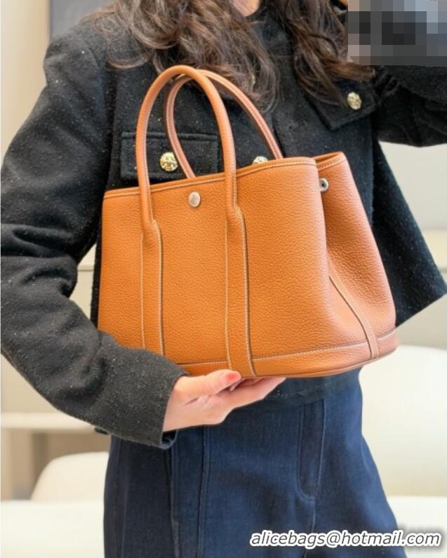 Buy Fashionable Hermes Garden Party Bag 30cm in Grained Leather 31001 Golden Brown 2026 (Half Handmade)