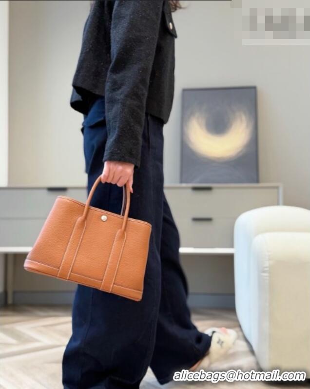 Buy Fashionable Hermes Garden Party Bag 30cm in Grained Leather 31001 Golden Brown 2026 (Half Handmade)