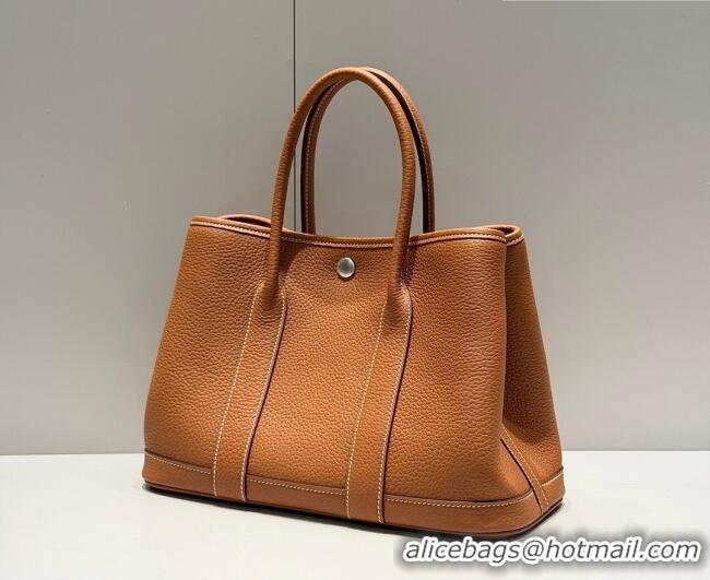 Buy Fashionable Hermes Garden Party Bag 30cm in Grained Leather 31001 Golden Brown 2026 (Half Handmade)