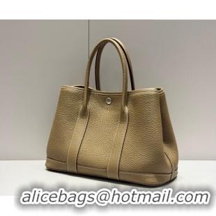 Famous Brand Hermes Garden Party Bag 30cm in Grained Leather 31001 Elephant Grey 2026 (Half Handmade)