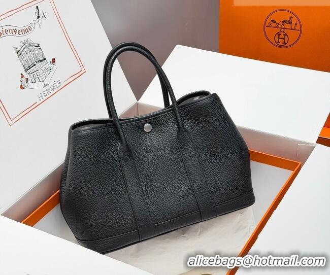 Top Quality Hermes Garden Party Bag 30cm in Grained Leather 31001 Black/Silver 2026 (Half Handmade)