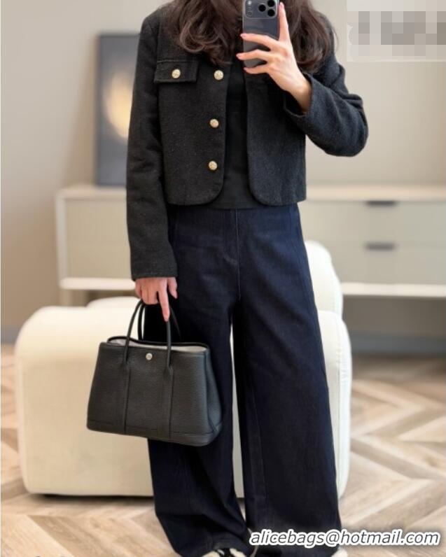 Top Quality Hermes Garden Party Bag 30cm in Grained Leather 31001 Black/Silver 2026 (Half Handmade)