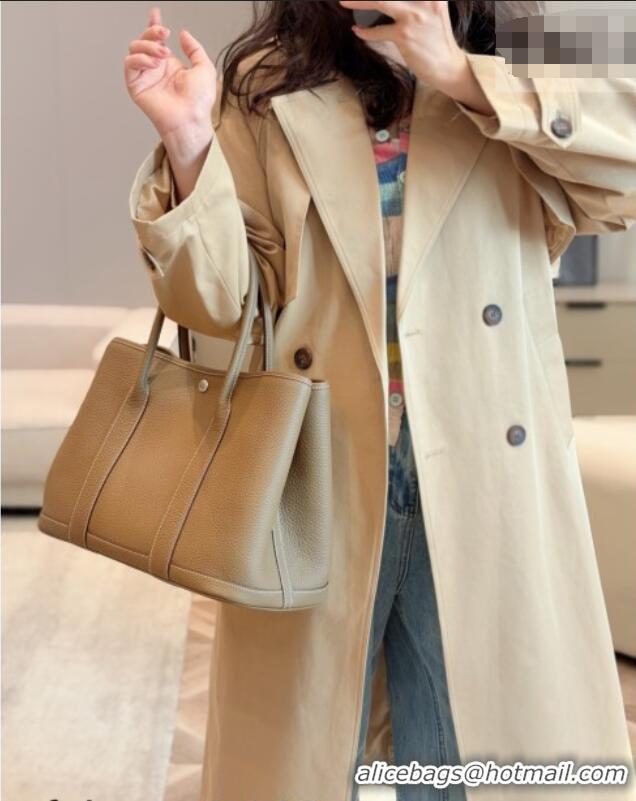 Shop Discount Hermes Garden Party Bag 36cm in Grained Leather 31002 Elephant Grey 2026 (Half Handmade)