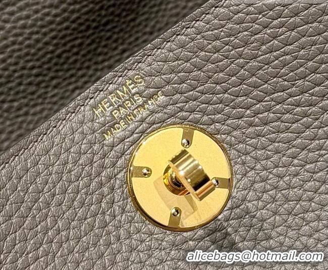 Top Quality Hermes Lindy Bag 26cm in Clemence Leather 31012 Tin Grey 2026 (Half Handmade)