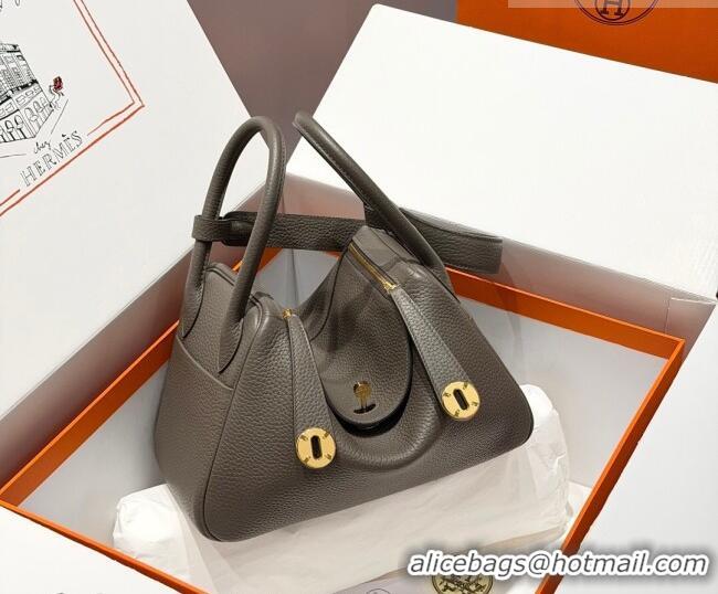 Top Quality Hermes Lindy Bag 26cm in Clemence Leather 31012 Tin Grey 2026 (Half Handmade)