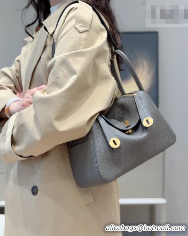 Top Quality Hermes Lindy Bag 26cm in Clemence Leather 31012 Tin Grey 2026 (Half Handmade)