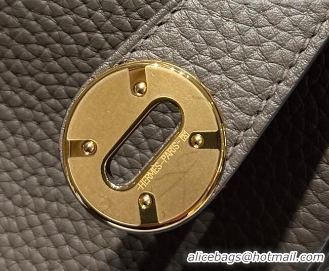 Top Quality Hermes Lindy Bag 26cm in Clemence Leather 31012 Tin Grey 2026 (Half Handmade)