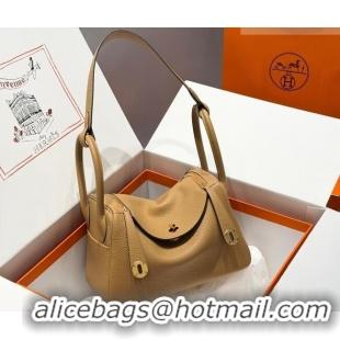 Luxury Discount Hermes Lindy Bag 26cm in Clemence Leather 31012 Biscuits Beige 2026 (Half Handmade)