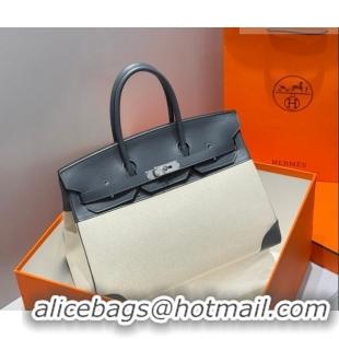 Famous Brand Hermes Birkin 35cm Bag in Canvas and Swift Calfskin Leather H0035 Slate Grey/Silver 2026