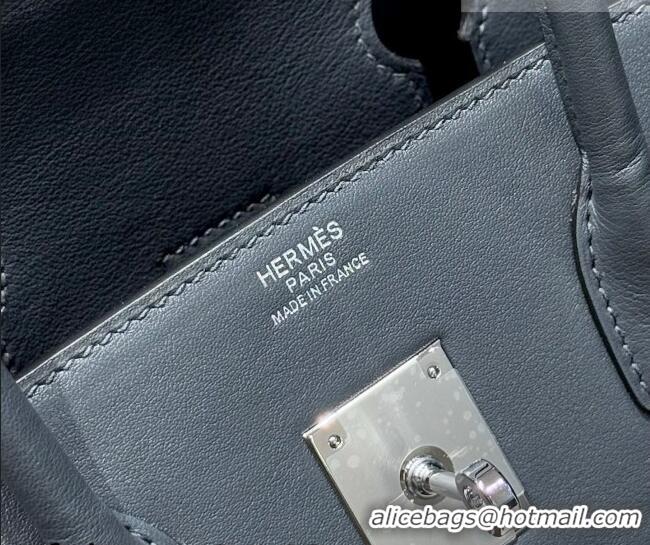 Famous Brand Hermes Birkin 35cm Bag in Canvas and Swift Calfskin Leather H0035 Slate Grey/Silver 2026