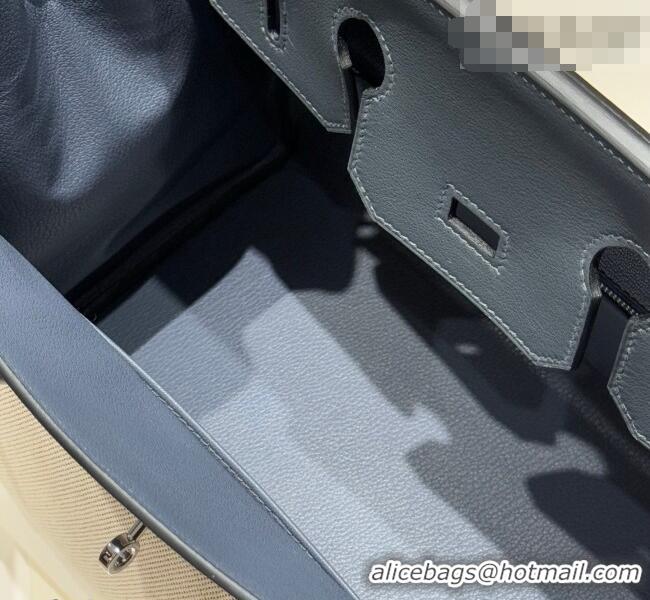 Famous Brand Hermes Birkin 35cm Bag in Canvas and Swift Calfskin Leather H0035 Slate Grey/Silver 2026