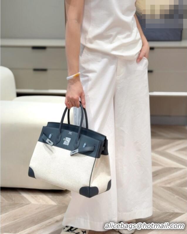 Famous Brand Hermes Birkin 35cm Bag in Canvas and Swift Calfskin Leather H0035 Slate Grey/Silver 2026