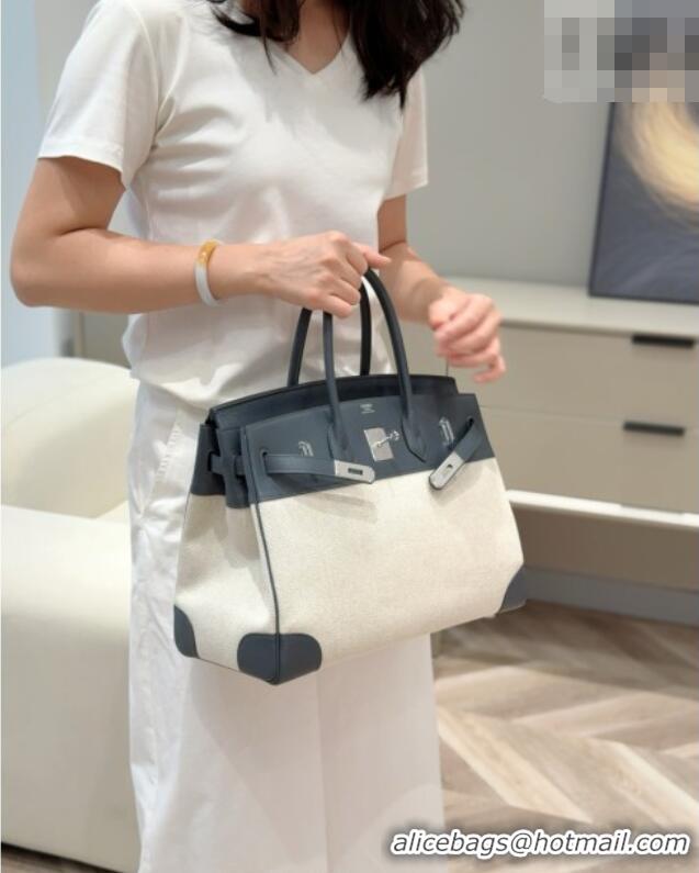 Famous Brand Hermes Birkin 35cm Bag in Canvas and Swift Calfskin Leather H0035 Slate Grey/Silver 2026