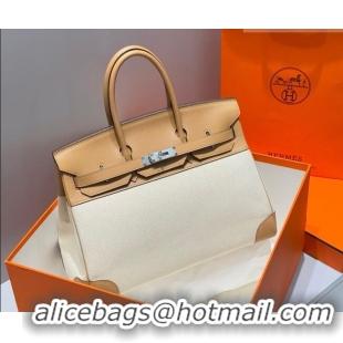 Good Looking Hermes Birkin 35cm Bag in Canvas and Swift Calfskin Leather H0035 Milk Tea 2026