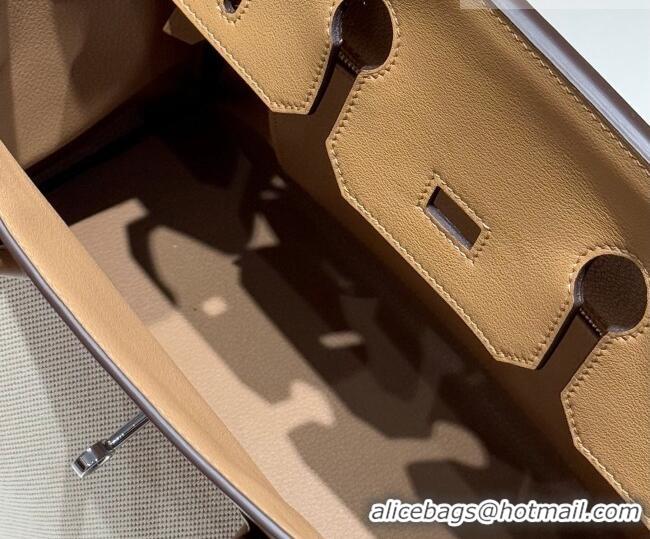 Good Looking Hermes Birkin 35cm Bag in Canvas and Swift Calfskin Leather H0035 Milk Tea 2026
