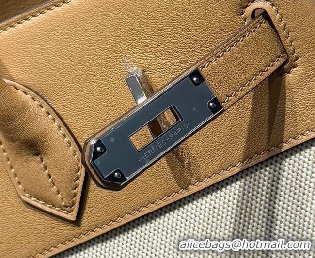 Good Looking Hermes Birkin 35cm Bag in Canvas and Swift Calfskin Leather H0035 Milk Tea 2026