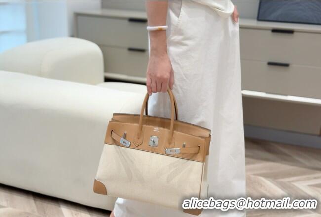 Good Looking Hermes Birkin 35cm Bag in Canvas and Swift Calfskin Leather H0035 Milk Tea 2026