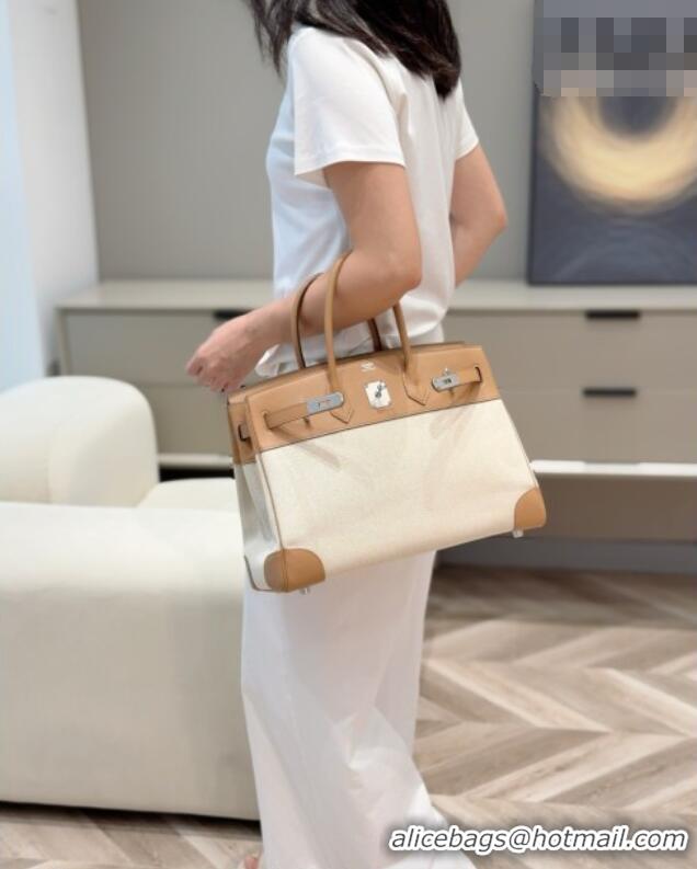 Good Looking Hermes Birkin 35cm Bag in Canvas and Swift Calfskin Leather H0035 Milk Tea 2026