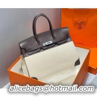 Traditional Discount Hermes Birkin 35cm Bag in Canvas and Swift Calfskin Leather H0035 Ebony 2026