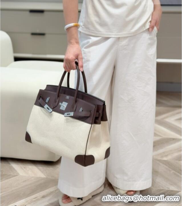 Traditional Discount Hermes Birkin 35cm Bag in Canvas and Swift Calfskin Leather H0035 Ebony 2026