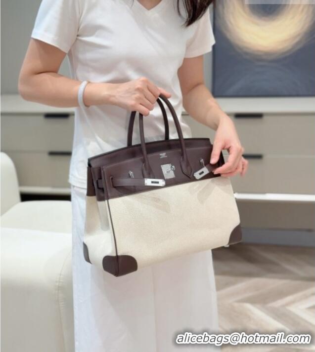 Traditional Discount Hermes Birkin 35cm Bag in Canvas and Swift Calfskin Leather H0035 Ebony 2026