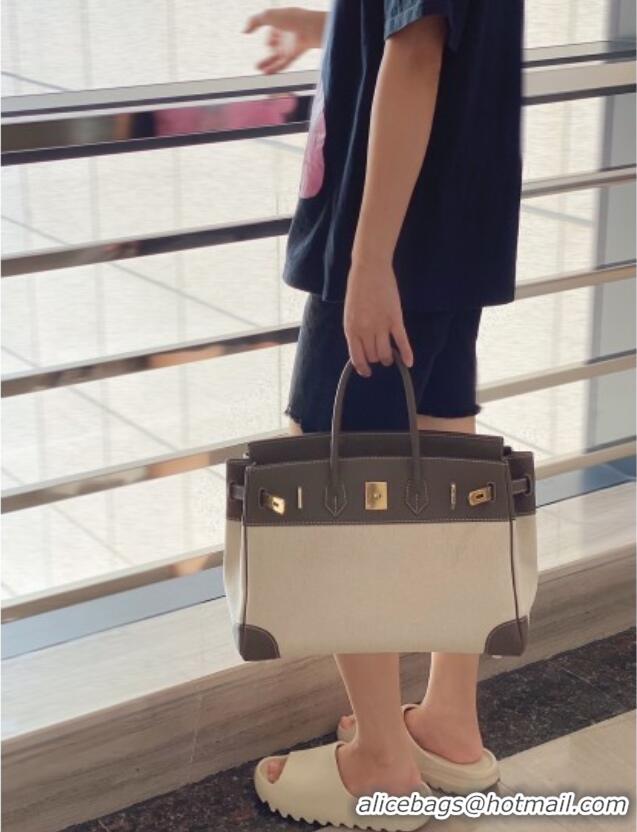 Low Cost Hermes Birkin 35cm Bag in Canvas and Swift Calfskin Leather H0035 Elephant Grey 2026