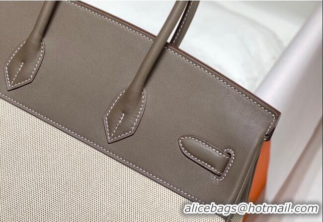 Low Cost Hermes Birkin 35cm Bag in Canvas and Swift Calfskin Leather H0035 Elephant Grey 2026