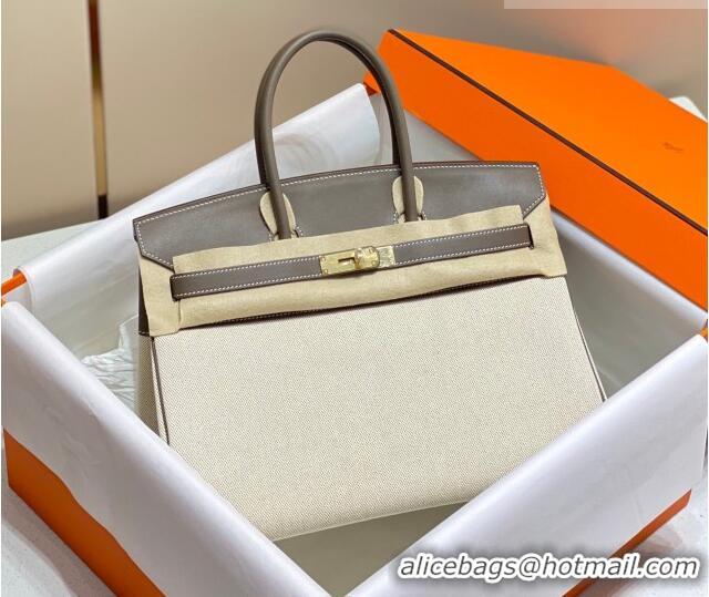 Low Cost Hermes Birkin 35cm Bag in Canvas and Swift Calfskin Leather H0035 Elephant Grey 2026