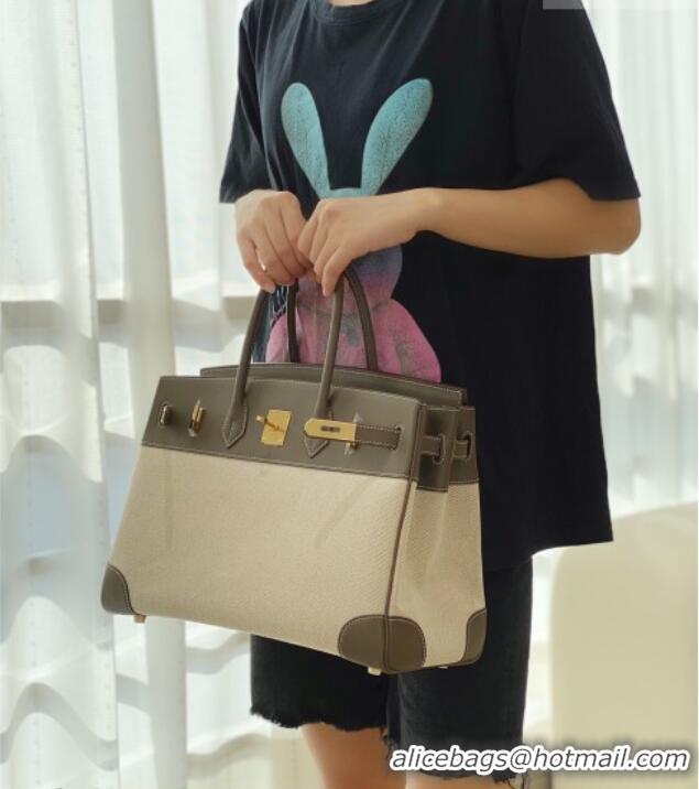 Low Cost Hermes Birkin 35cm Bag in Canvas and Swift Calfskin Leather H0035 Elephant Grey 2026