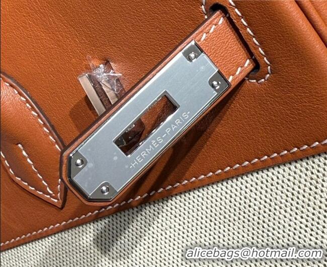 Top Design Hermes Birkin 35cm Bag in Canvas and Swift Calfskin Leather H0035 Brown/Silver 2026