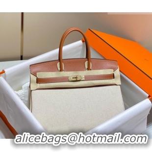 Best Quality Hermes Birkin 35cm Bag in Canvas and Swift Calfskin Leather H0035 Brown/Gold 2026