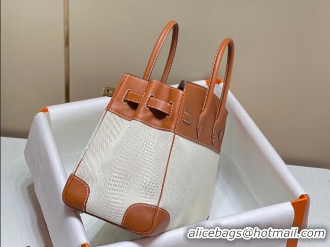 Best Quality Hermes Birkin 35cm Bag in Canvas and Swift Calfskin Leather H0035 Brown/Gold 2026