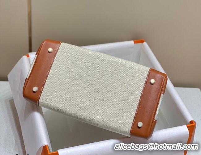 Best Quality Hermes Birkin 35cm Bag in Canvas and Swift Calfskin Leather H0035 Brown/Gold 2026