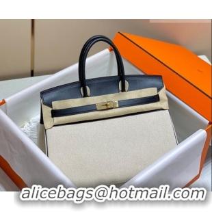 Luxury Cheap Hermes Birkin 35cm Bag in Canvas and Swift Calfskin Leather H0035 Black/Gold 2026