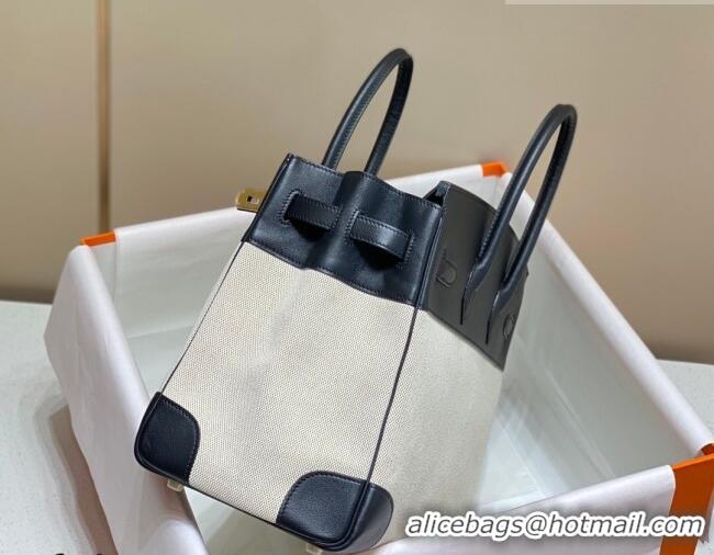 Luxury Cheap Hermes Birkin 35cm Bag in Canvas and Swift Calfskin Leather H0035 Black/Gold 2026