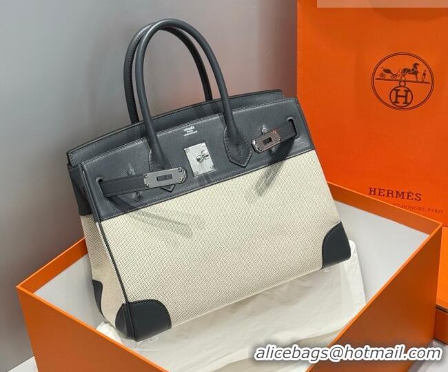 Best Quality Hermes Birkin 30cm Bag in Canvas and Swift Calfskin Leather H0030 Slate Grey/Silver 2026