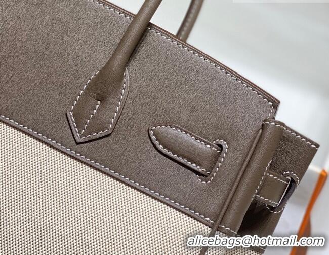 Buy Fashionable Hermes Birkin 30cm Bag in Canvas and Swift Calfskin Leather H0030 Elephant Grey 2026