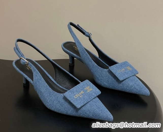Buy Discount Celine Signature Slingbacks Pump 5cm in 0227001 Blue Denim 2026