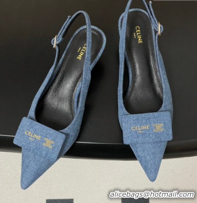 Buy Discount Celine Signature Slingbacks Pump 5cm in 0227001 Blue Denim 2026