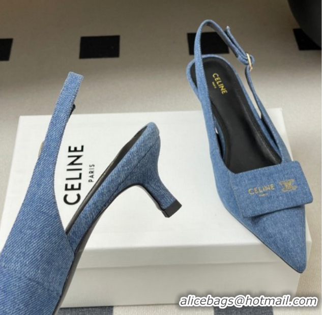 Buy Discount Celine Signature Slingbacks Pump 5cm in 0227001 Blue Denim 2026